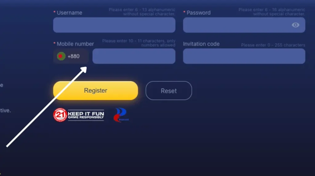 Choose your registration method – email or mobile for Bangladeshi casino players