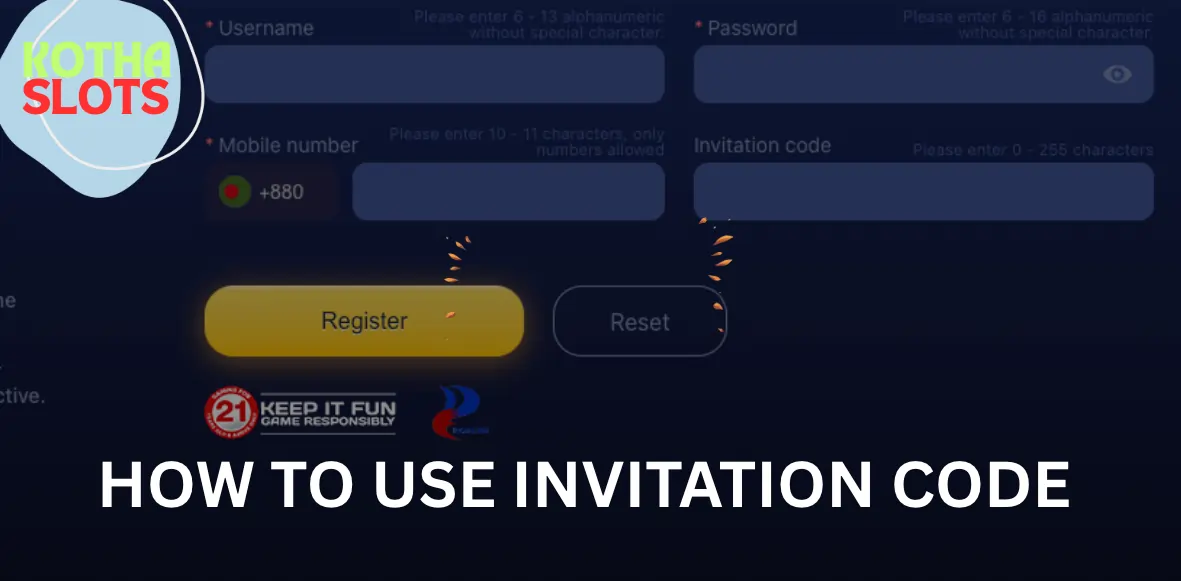 Invitation code entry field for Bangladeshi users signing up on the casino site